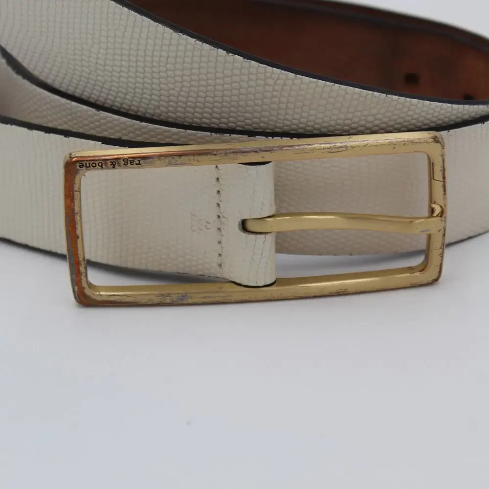 Rag & Bone Rebound Belt Womens Small White Leather Embossed Gold Buckle